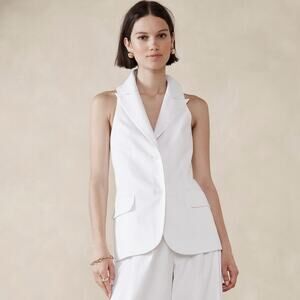 Banana Republic Factory White Linen-Blend Lapel Collar Racer Suiting Vest Size 8